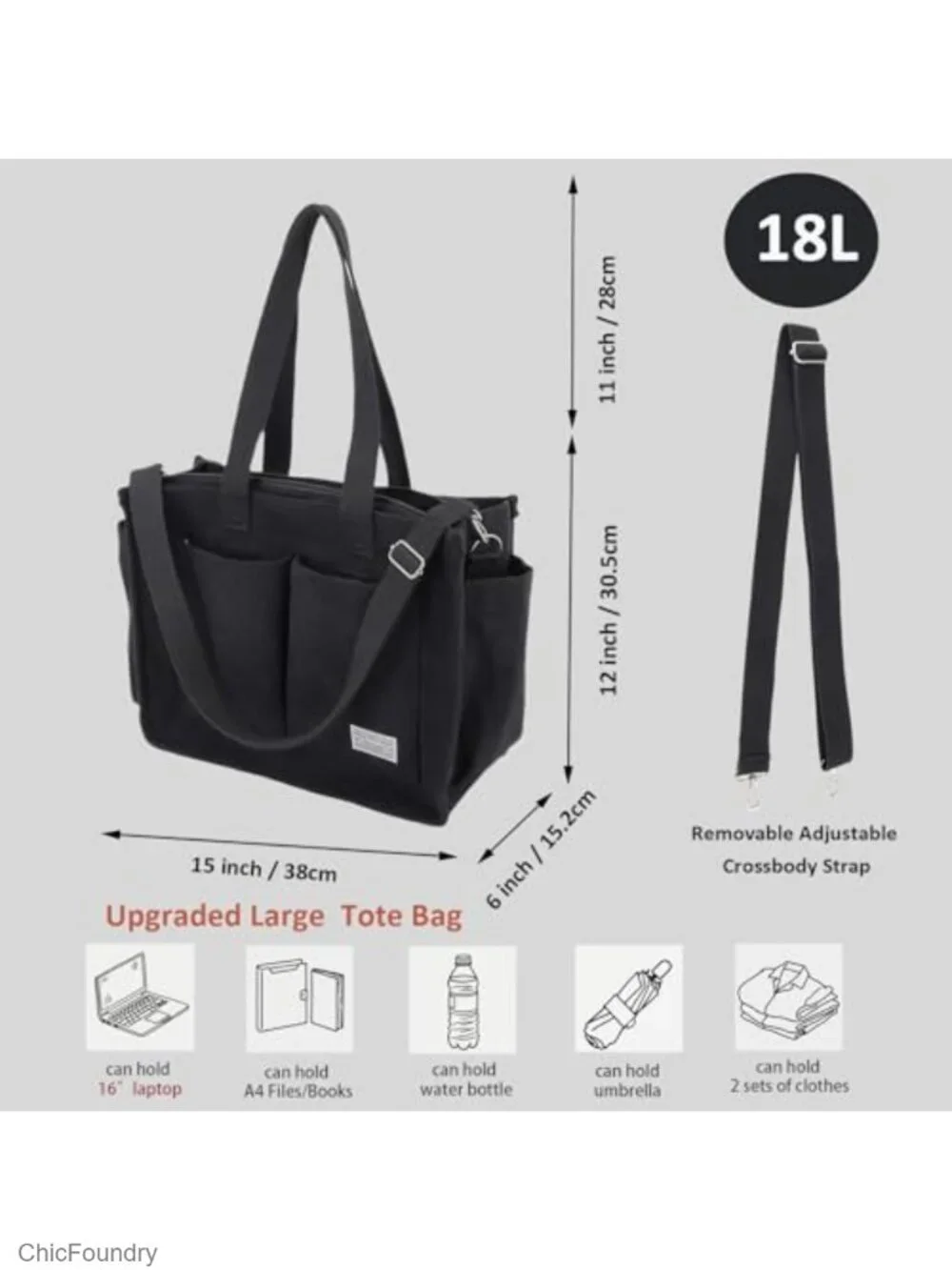 Corduroy Tote Bag for Women, Large Laptop Purses, 11 Pockets, Work College
